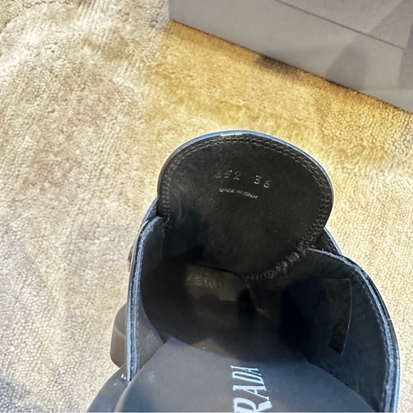 NIB Prada Leather Logo Loafer Mules - Picture 10 of 13